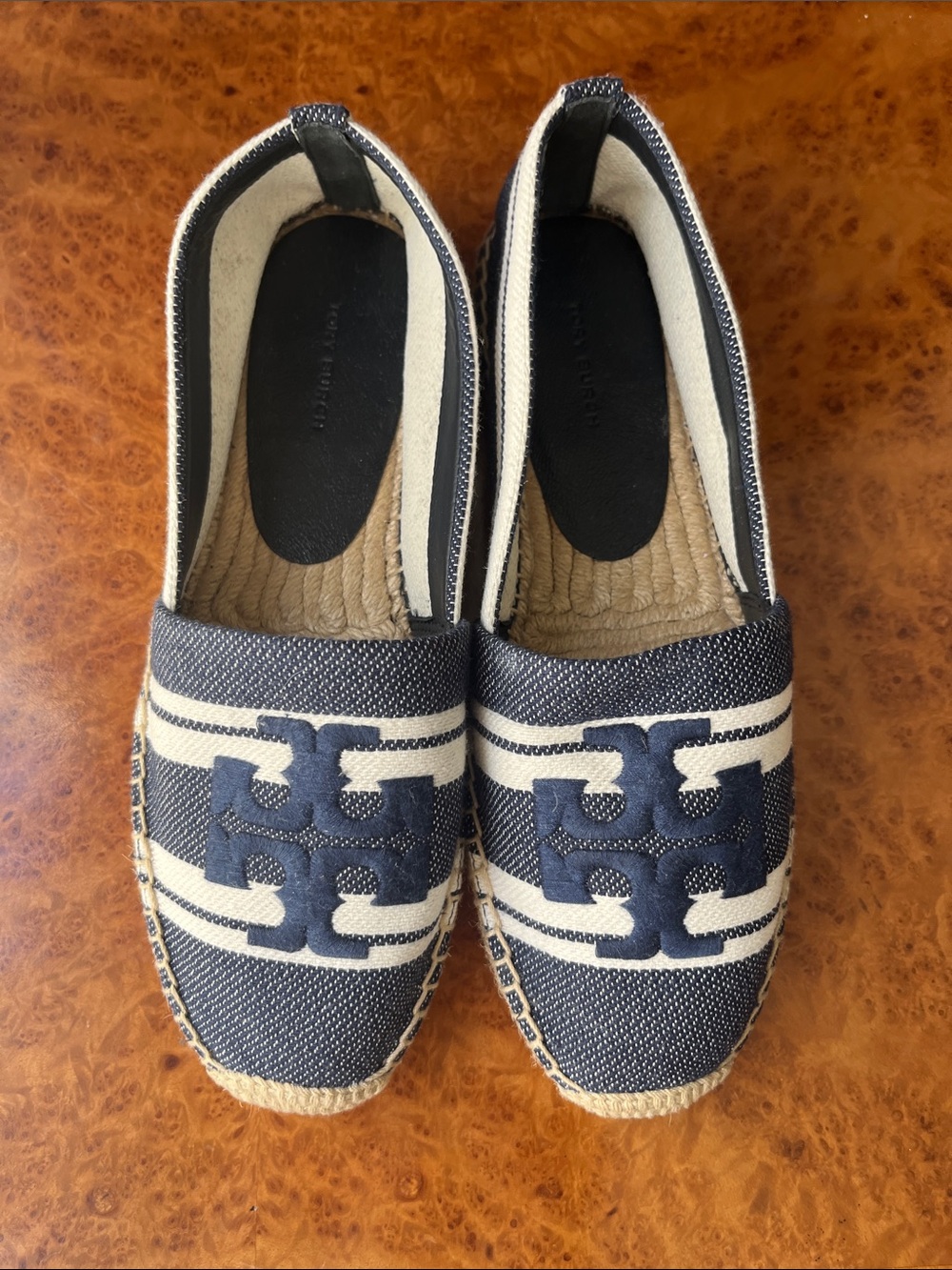 Tory Burch Navy & Cream Logo Espadrille Flats